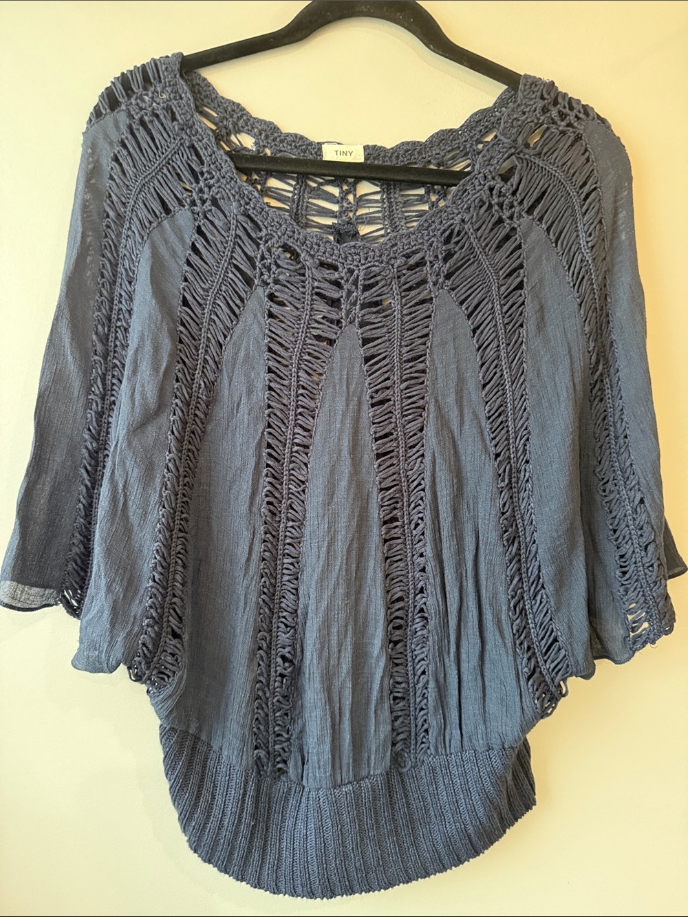 Tiny Anthropologie Lightweight Navy Blue Crochet-Detail Tunic Top XS